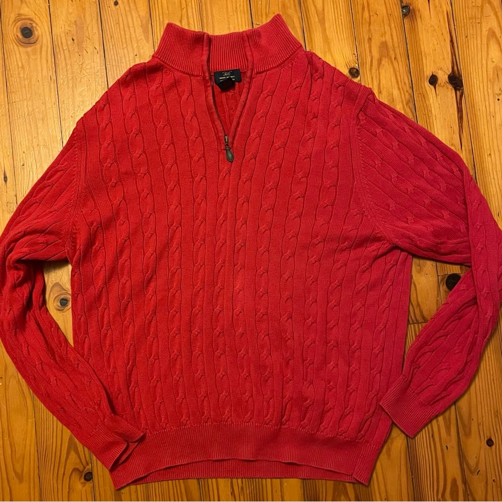 Brooks Brothers 346 Men’s 1/4 Zip Cotton Cable-Knit Pullover Sweater Red XL